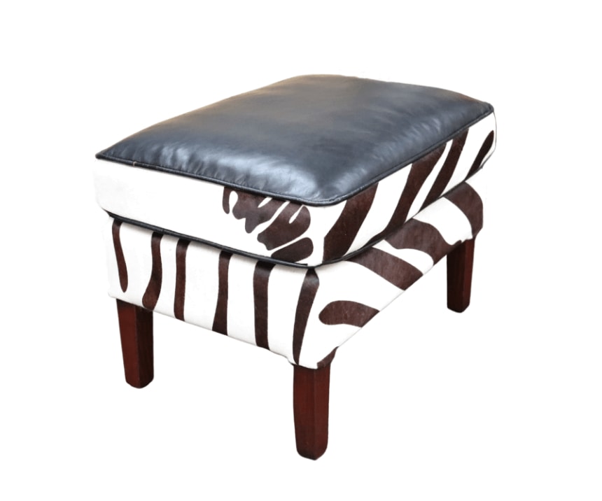 footstool_handmade_brown_zebra_print_real_leather
